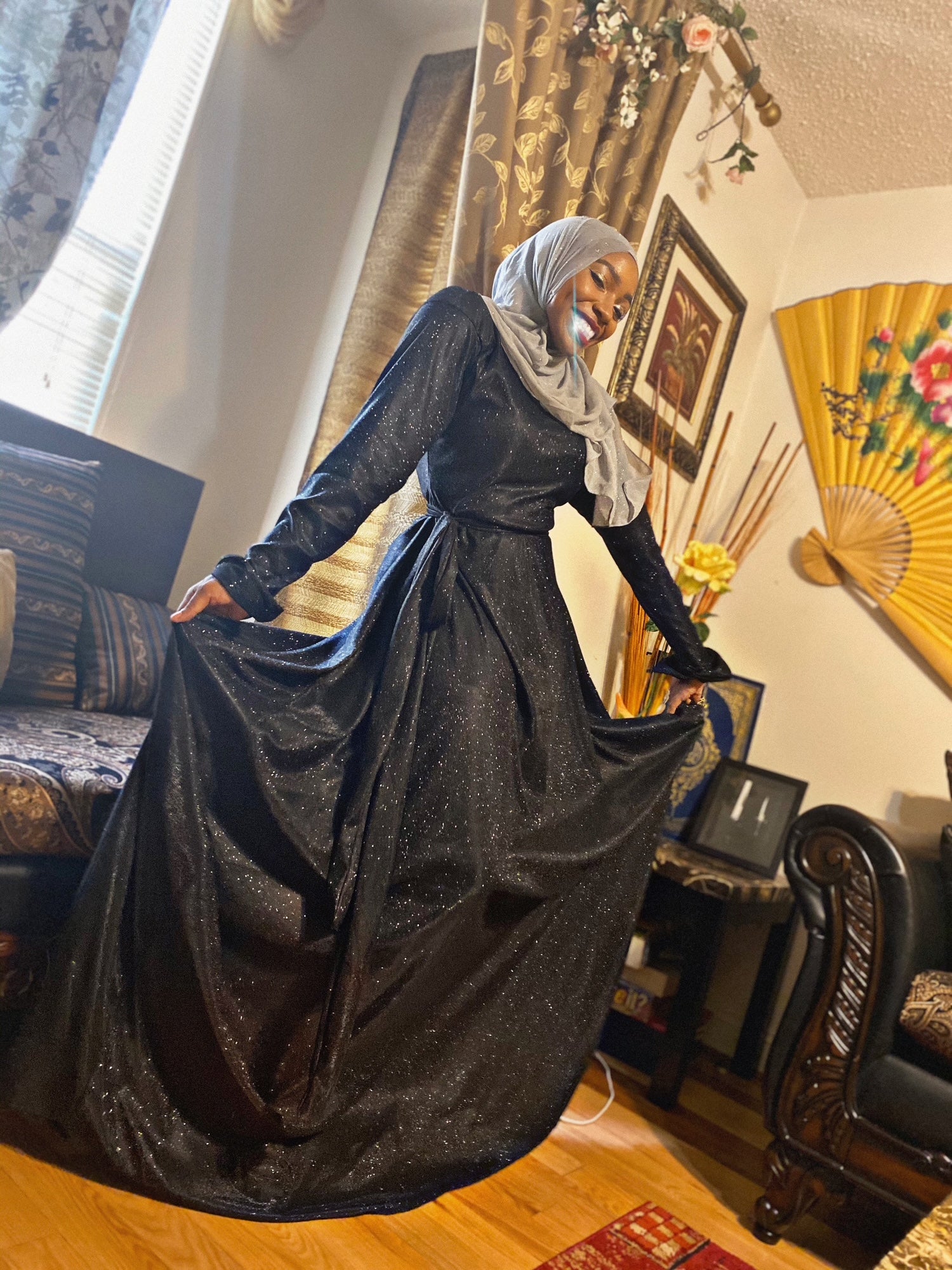 BaZma Black Sparkle Dress – Modest Evening Wear with Effortless Elegance