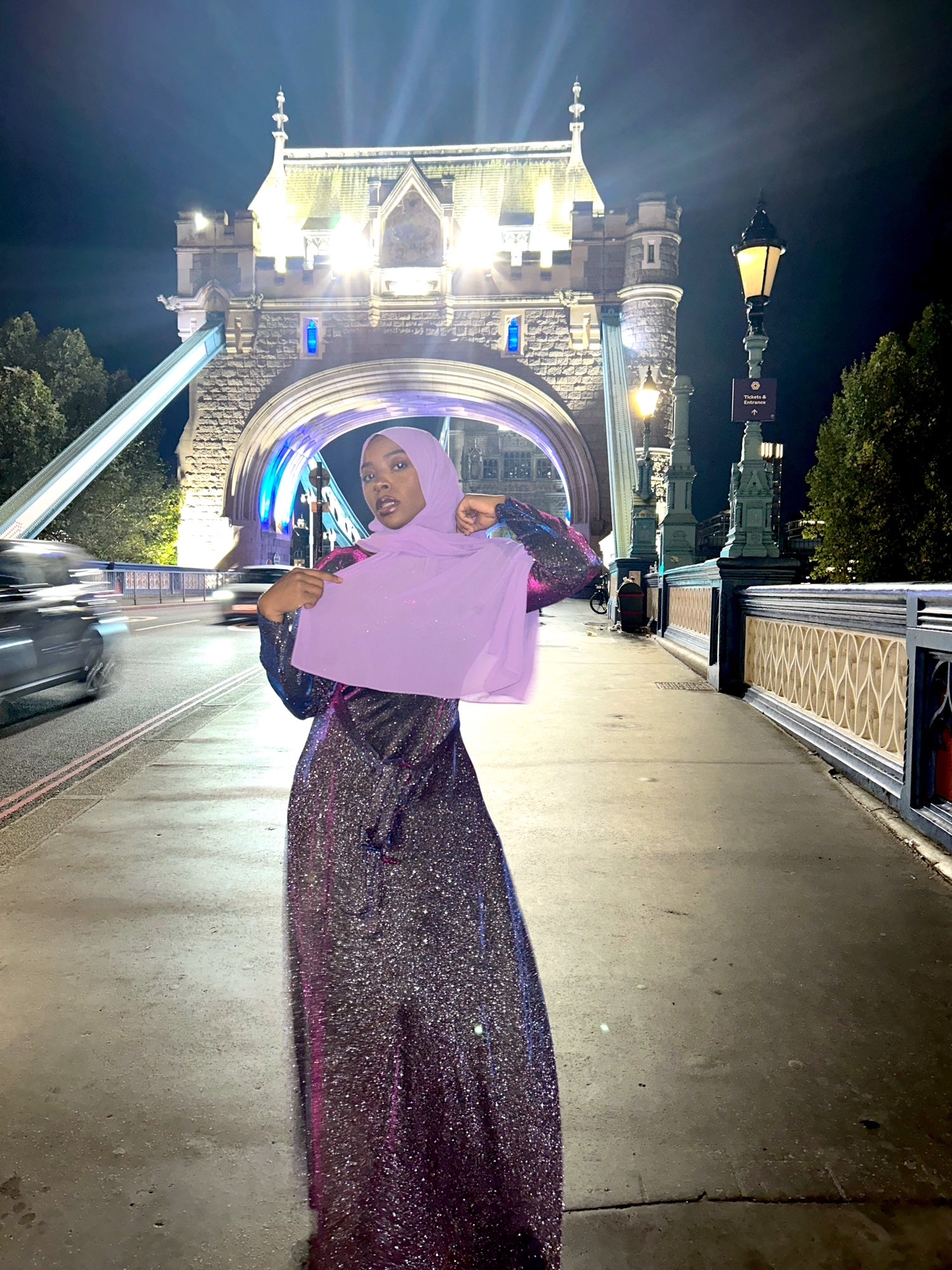 BaZma Purple Diamond Sparkle Dress – Modest Evening Wear with Effortless Elegance