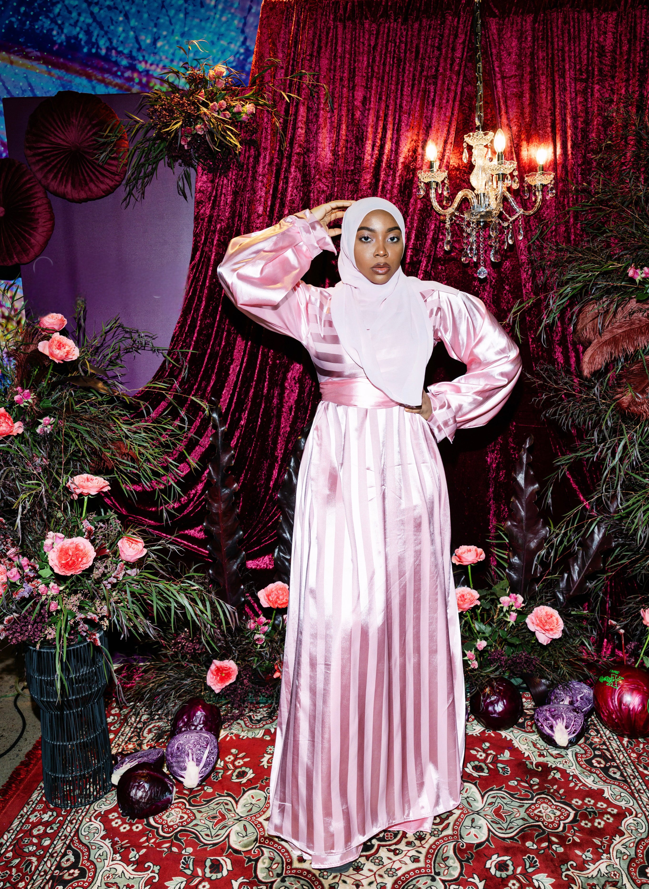 BaZma Modest Pink Striped Dress