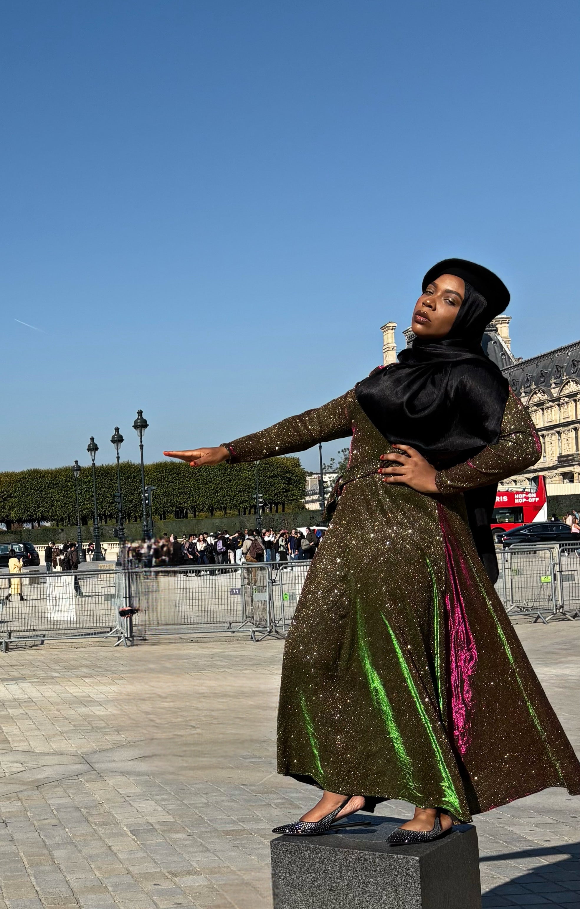 BaZma Green Sparkle Dress – Modest Evening Wear with Effortless Elegance