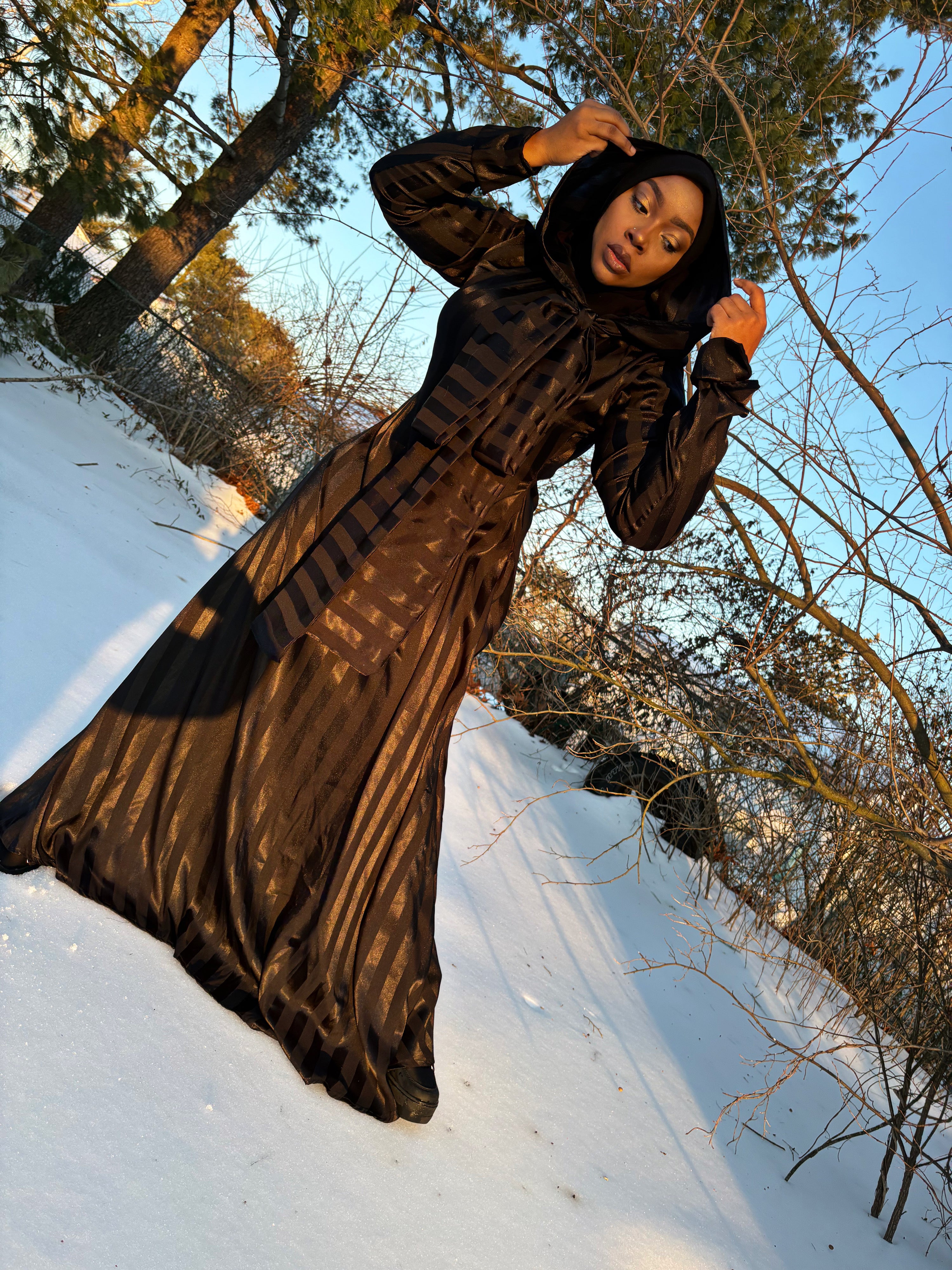 BaZma Modest Black Striped Dress – Hood & Bow