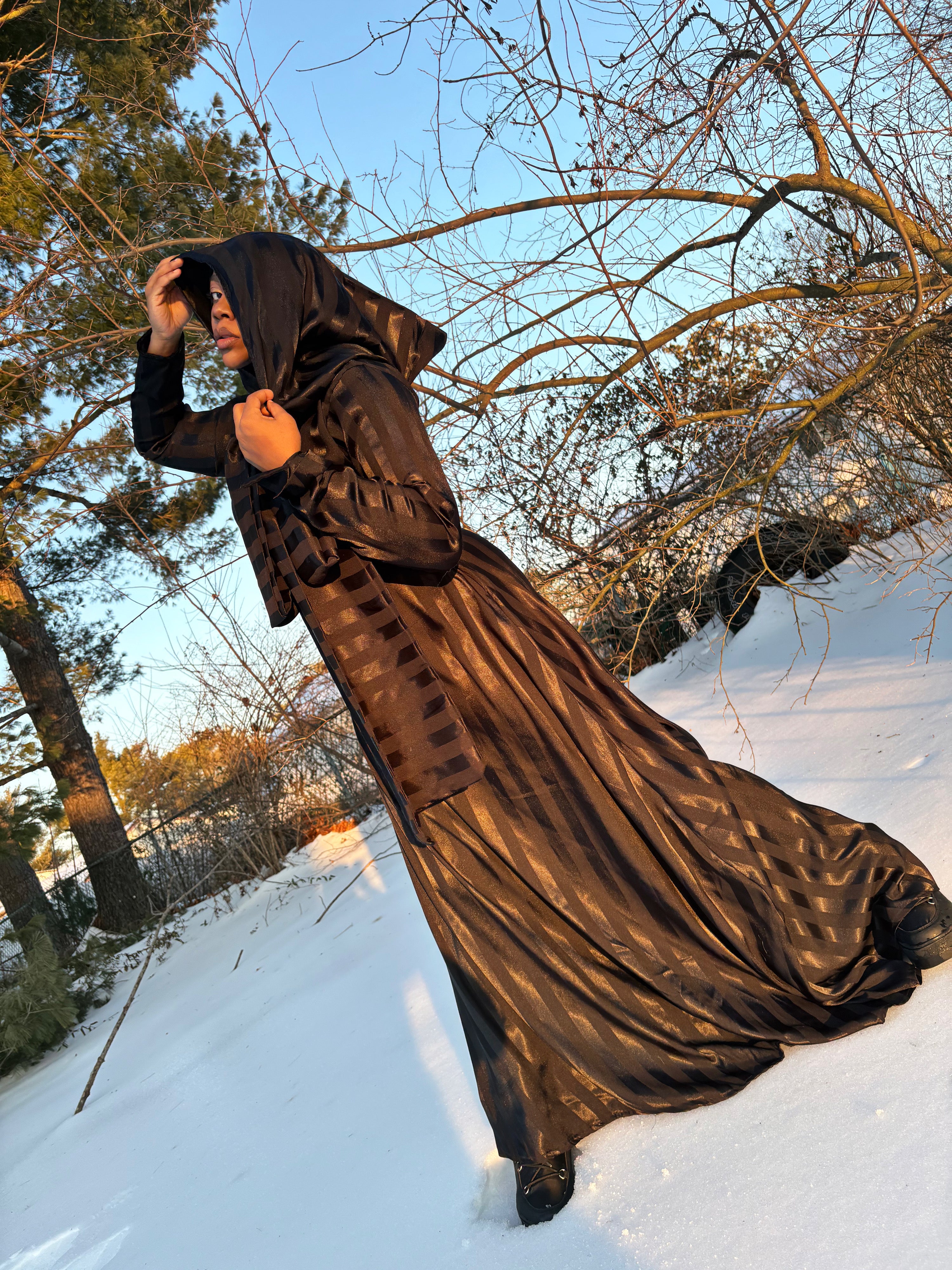 BaZma Modest Black Striped Dress – Hood & Bow